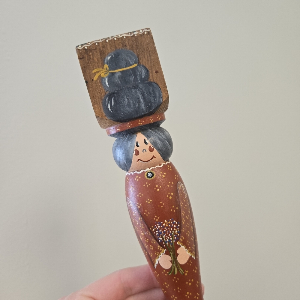 Handpainted Woman with Flowers on Wood Spindle Wall Art - Picture 2 of 6